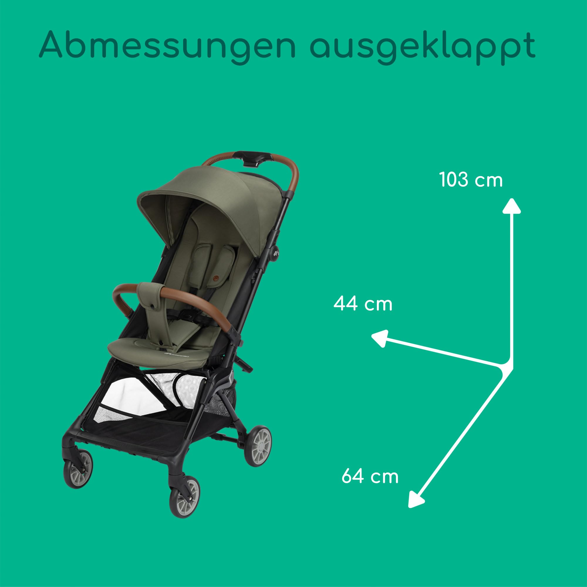 Bebeconfort Zephir, kompakter Baby Kinderwagen, 0–4 Jahre (bis zu 22 kg), leichter Reise Buggy (5.6 kg), in Kabinengröße, flacher und verstellbarer Sitz, Aufbewahrungskorb, Mineral Green