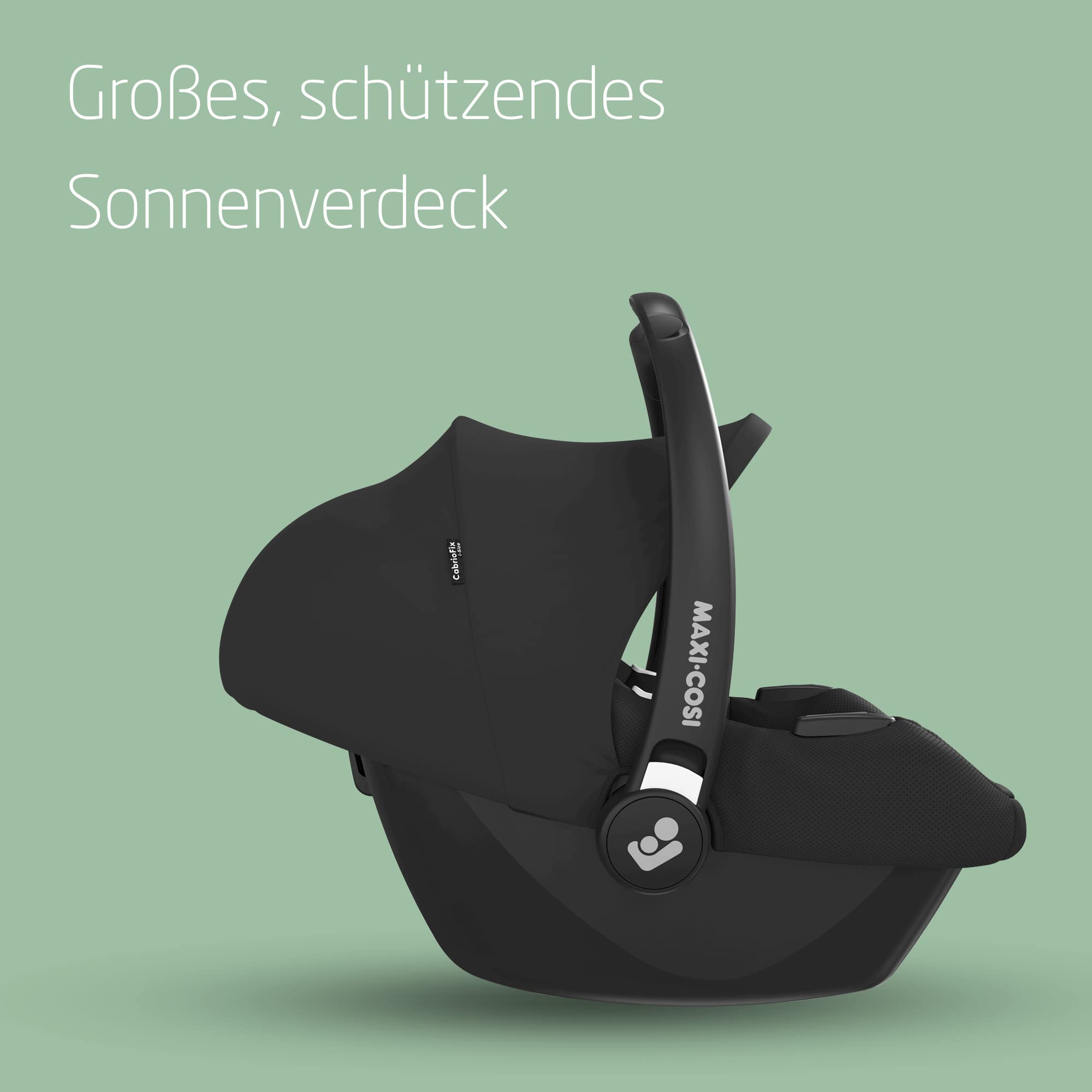 Maxi-Cosi CabrioFix i-Size, Babyschale, 0–12 Monate, max. 12 kg, leichter i-Size Kindersitz (3,2 kg), Sonnenverdeck, gepolsterter Sitz, für viele Maxi-Cosi Kinderwagen, Essential Black