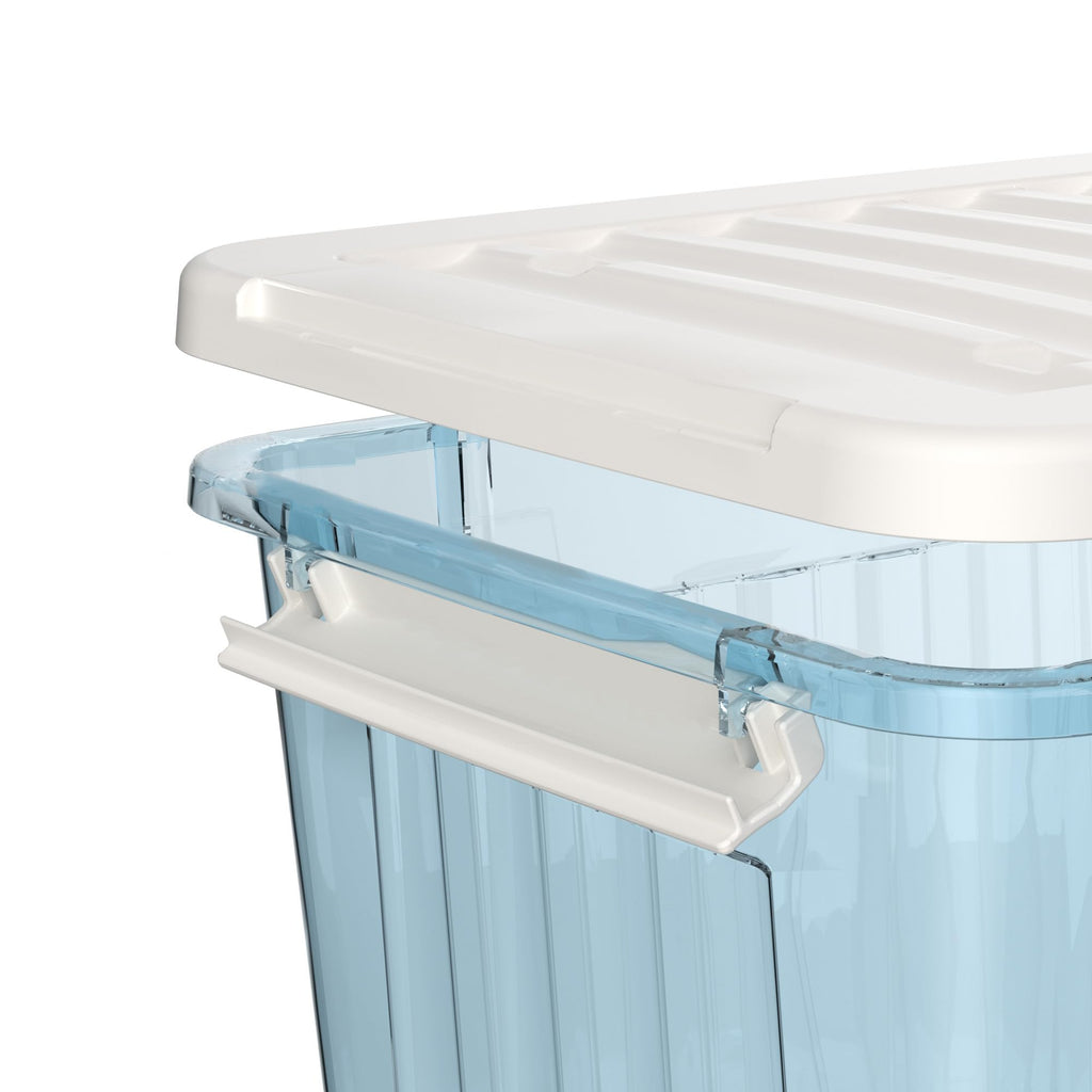 Cetomo 55L*6 Aufbewahrungsboxen, Rillen-verstärkte Kunststoffboxen mit Rollen & Deckeln, Stapelbare Aufbewahrungskiste, Ordnungsboxen für Zuhause und Büro, PP, Transparent Blau, 55L (6er Pack)