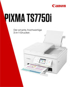 Canon PIXMA TS7750i Multifunktionsdrucker 4in1 (Tintenstrahl,Drucken, Kopieren, Scannen,Faxen, A4, 6,7 cm Touch, WLAN, 35 Blatt ADF, 2 Papierzuführungen, kompatibel mit Pixma Print Plan "Abo") Weiß