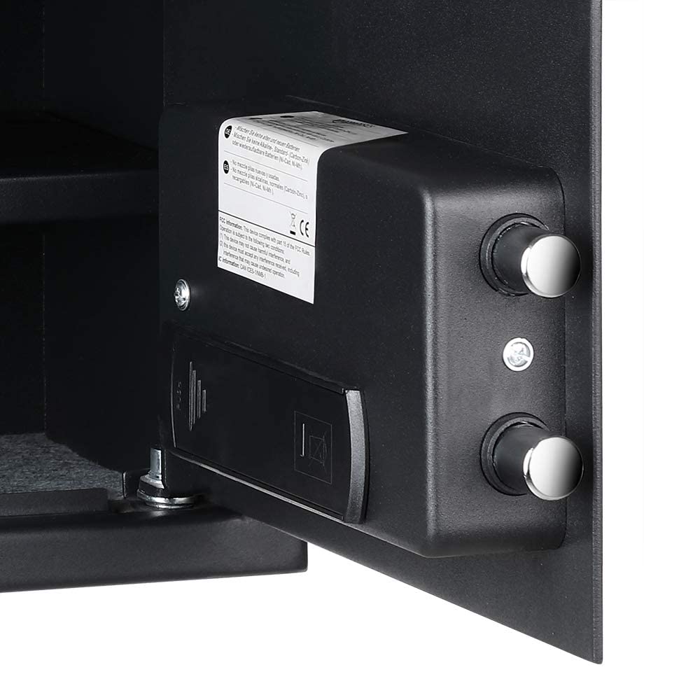 Amazon Basics Stahl-Safe, Sicherheit für Zuhause, mit biometrisch Fingerabdruckschloss, schützt Bargeld, Schmuck, Ausweisdokumente, 14 L Volumen, schwarz, 35 cm B x 24.9 cm T x 24.9 cm H