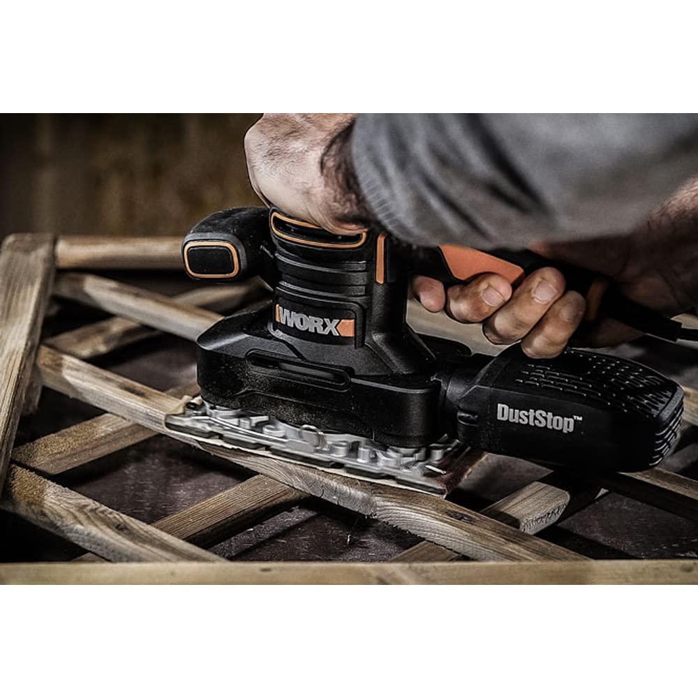 WORX WX641 Schwingschleifer 250 W – Handlicher Schleifer mit DUSTSTOP Mikrofilter für ein sauberes Arbeiten – Großer Schwingkreis & einfache Bedienung