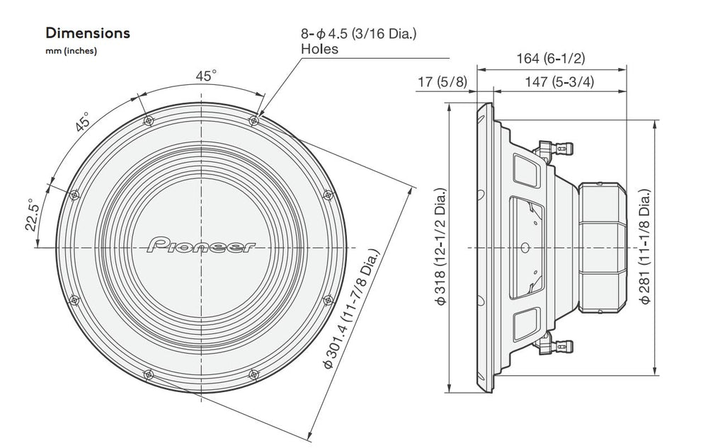 Pioneer TS-A300S4 Subwoofer mit Schwingspule für den Gehäuseeinbau (1.500 W), 30 cm/12", IMPP Membran für kraftvollen Klang, kontinuierliche Ausgangsleistung 500 W, schwarz