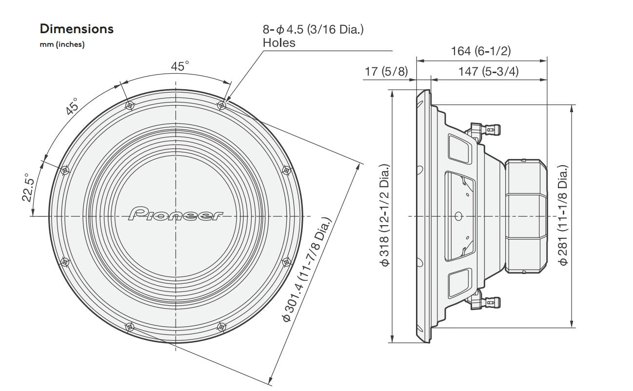 Pioneer TS-A300S4 Subwoofer mit Schwingspule für den Gehäuseeinbau (1.500 W), 30 cm/12", IMPP Membran für kraftvollen Klang, kontinuierliche Ausgangsleistung 500 W, schwarz