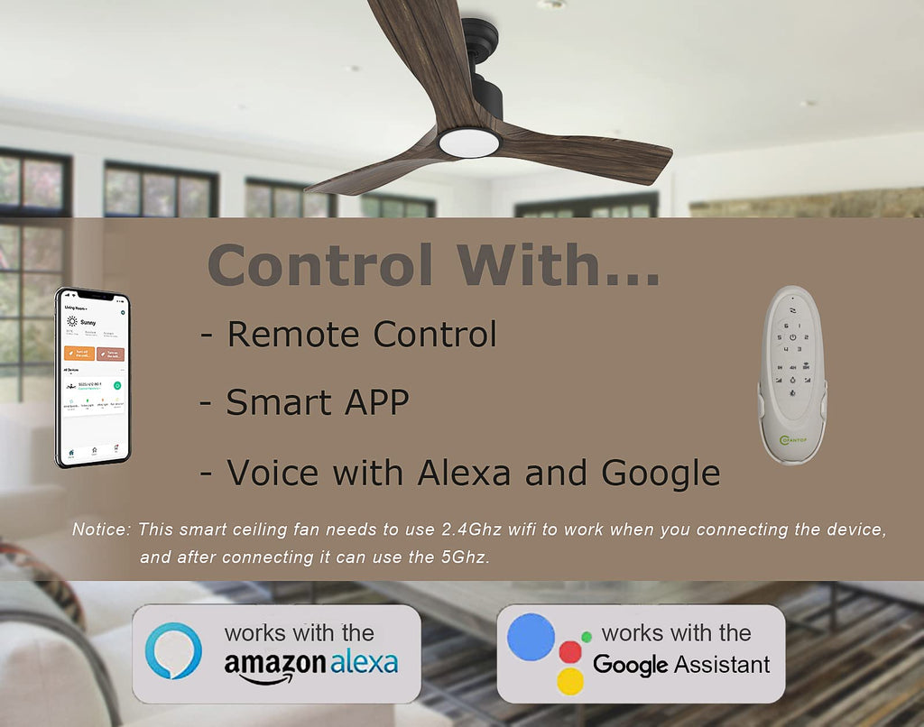 OFANTOP 132 cm Vintage-Dekenventilator, gebogene ABS-Lüfterblätter in Walnussholzoptik, integrierte Lampe mit Speicherfunktion, integriertes Design für das Schlafzimmer
