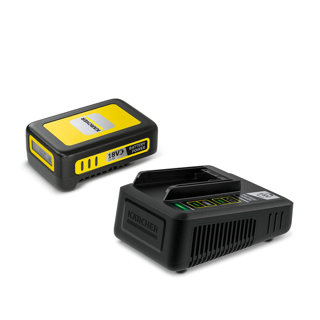 Kärcher 18 V Starter Kit 18/25, 18 V/2,5 Ah Akku mit Schnellladegerät, Lithium-Ionen-Akku, Ladezeit: in weniger als 1,5 Stunden zu 100% aufgeladen, für alle Geräte der 18 V Battery Power Plattform