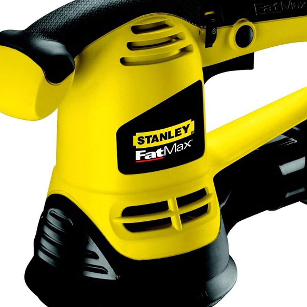 Stanley FatMax Exzenterschleifer FME440K (480 Watt, 125 mm Schleifteller, Klettfix-Schleifpapieraufnahme, Staubsaugeranschluss/Staubfangsack, stufenlose Drehzahl, inkl. 3 Gitterleinen, Koffer)