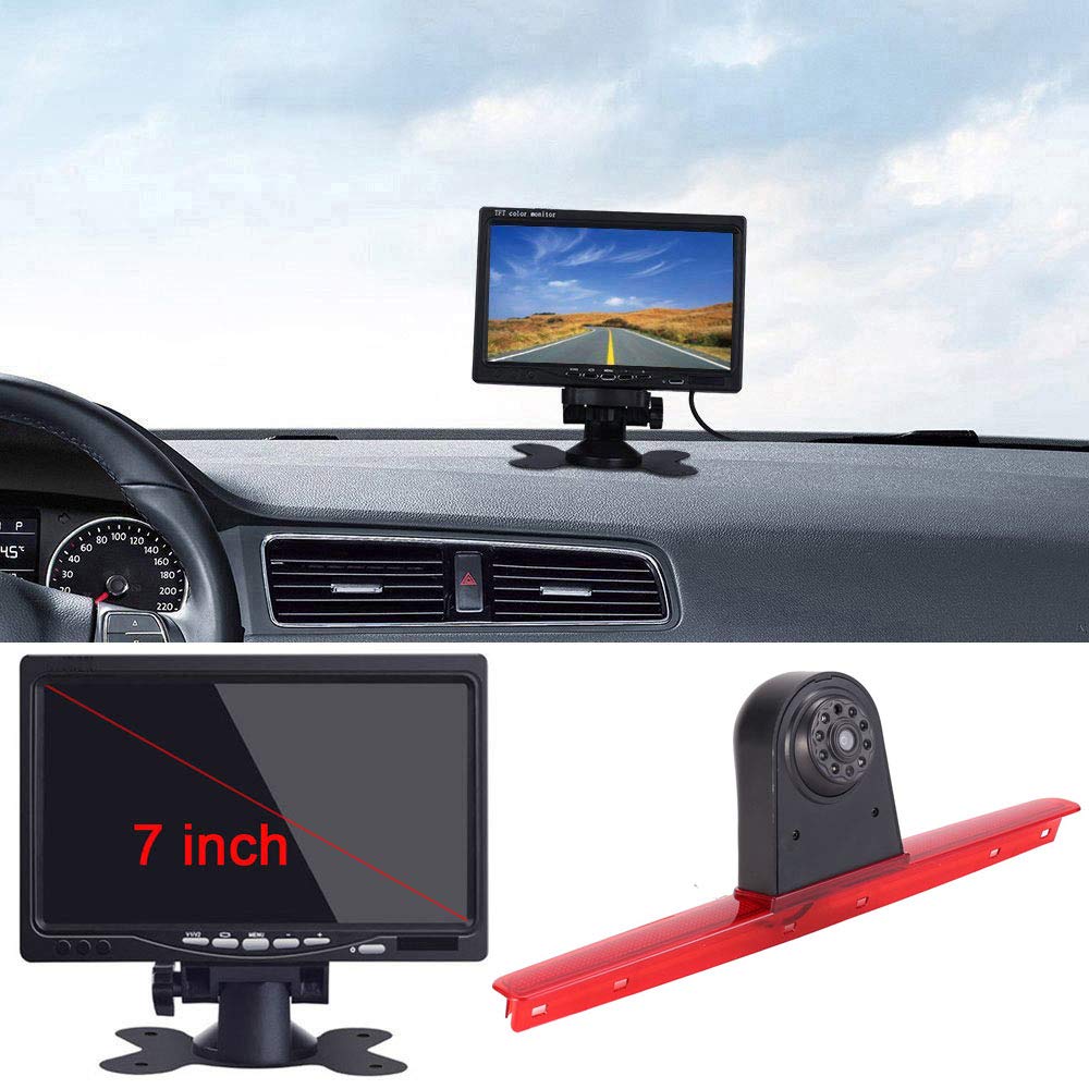 Wasserdicht Einparkkamera Einparkhilfe Farbkamera Bremsleuchte Kamera Bremslicht Rückfahrkamera+7" TFT LCD Monitor Ersatz für VW T5 Bus Transporter Caravelle 2003-2015 Bj