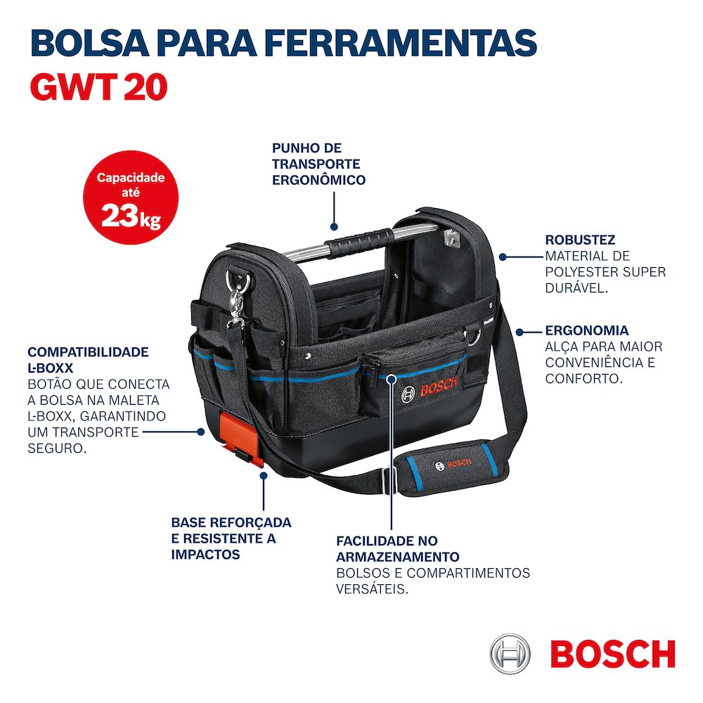 Bosch Professional Werkzeugtasche GWT 20 (ProClick System: kompatibel mit L-BOXX)