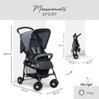 hauck Buggy Sport, Charcoal/Stone - Federleichter Reisebuggy 5,9 kg - mit Liegefunktion für Kinder ab Geburt bis 15 kg - Klein Zusammenklappbar, Großer Einkaufskorb bis 3 kg