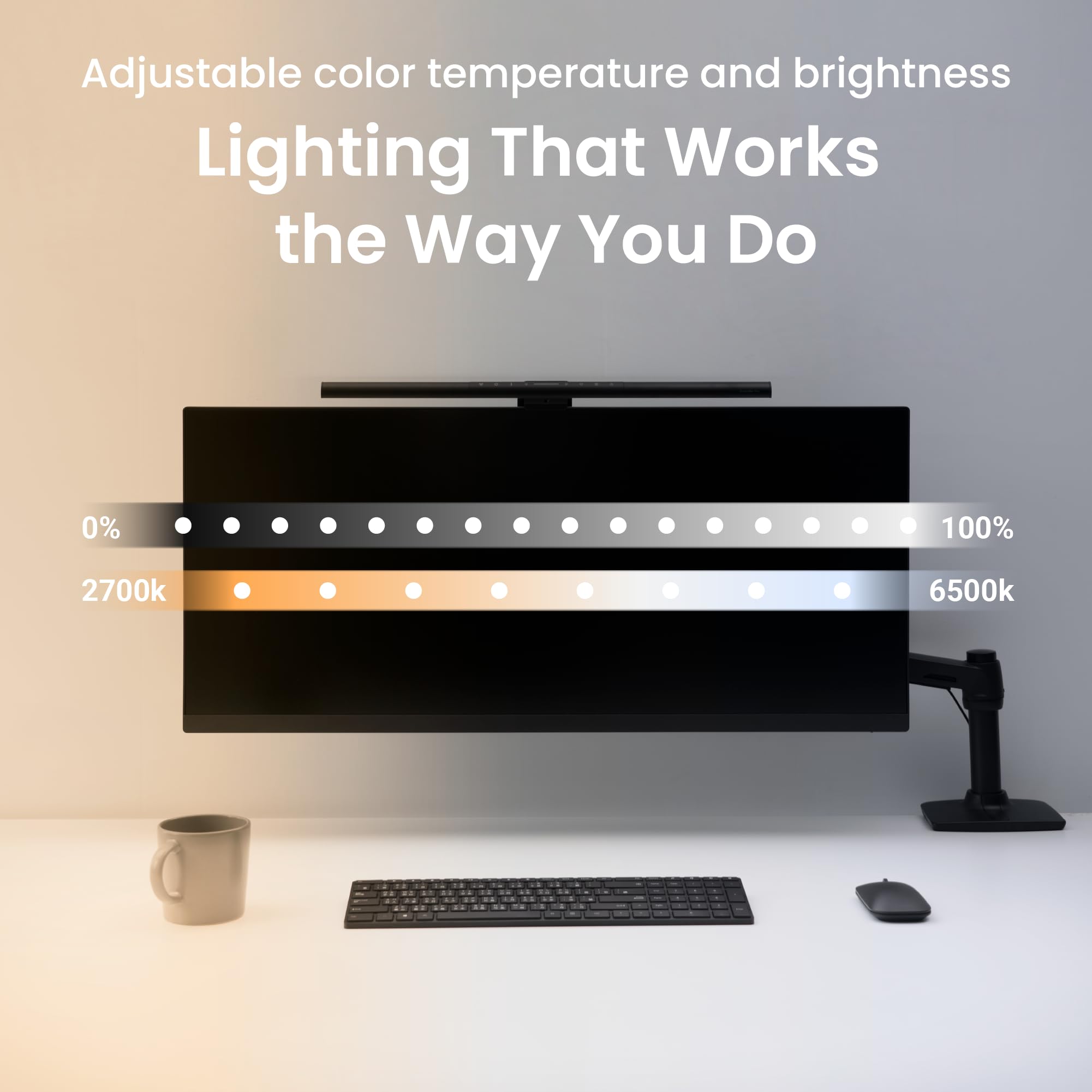 BenQ ScreenBar Pro LED Monitor Lampe – blendfreies Licht, automatisches Ein-/Ausschalten, universelle Klemme, ultrabreite Beleuchtung, einstellbare Farbtemperatur & Helligkeit, Auto-Dimmen, Schwarz