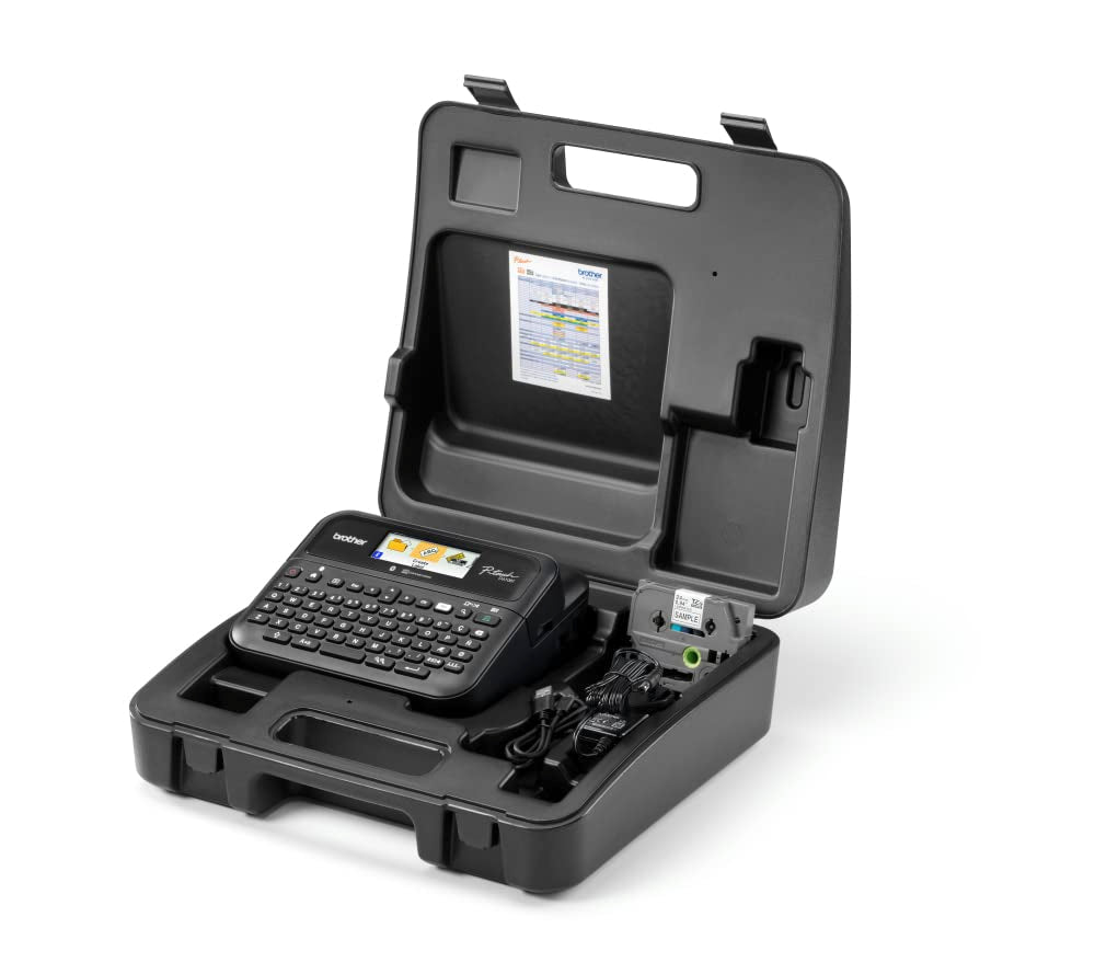 Brother PT-D610BTVP Bluetooth-Tischetikettierer mit Koffer, Anschluss an PC und Smartphone, Farbdisplay, TZE-Serie von 3,5 bis 24 mm, inklusive Stromadapter AD-E001