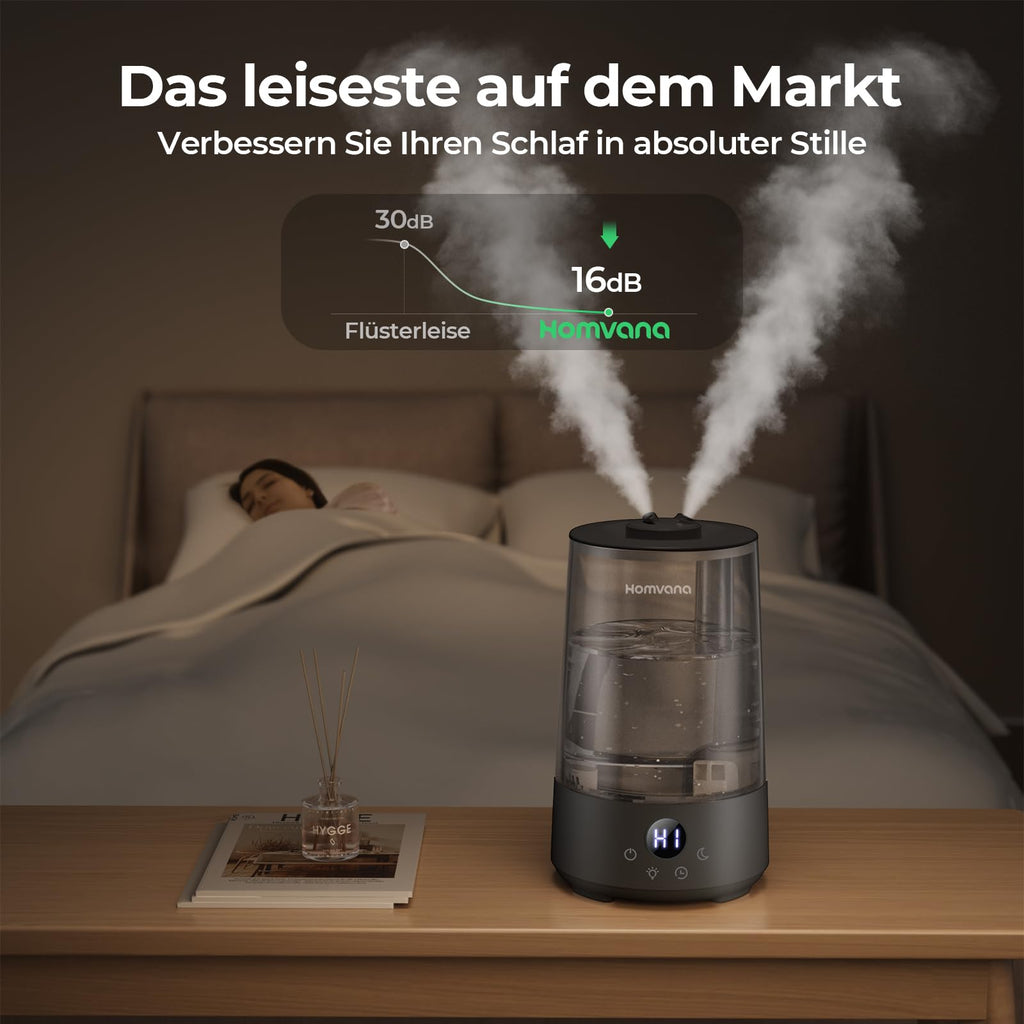 Homvana Luftbefeuchter Schlafzimmer Top-Fill, 3.6L 360°Cool Mist 34H Dauerhaft, Ruhig 16dB (SilentSpary Tech) Klein, Luftbefeuchter Pflanzen, Growtent, Pflanzenbefeuchter, Humidifier Plants (Schwarz)