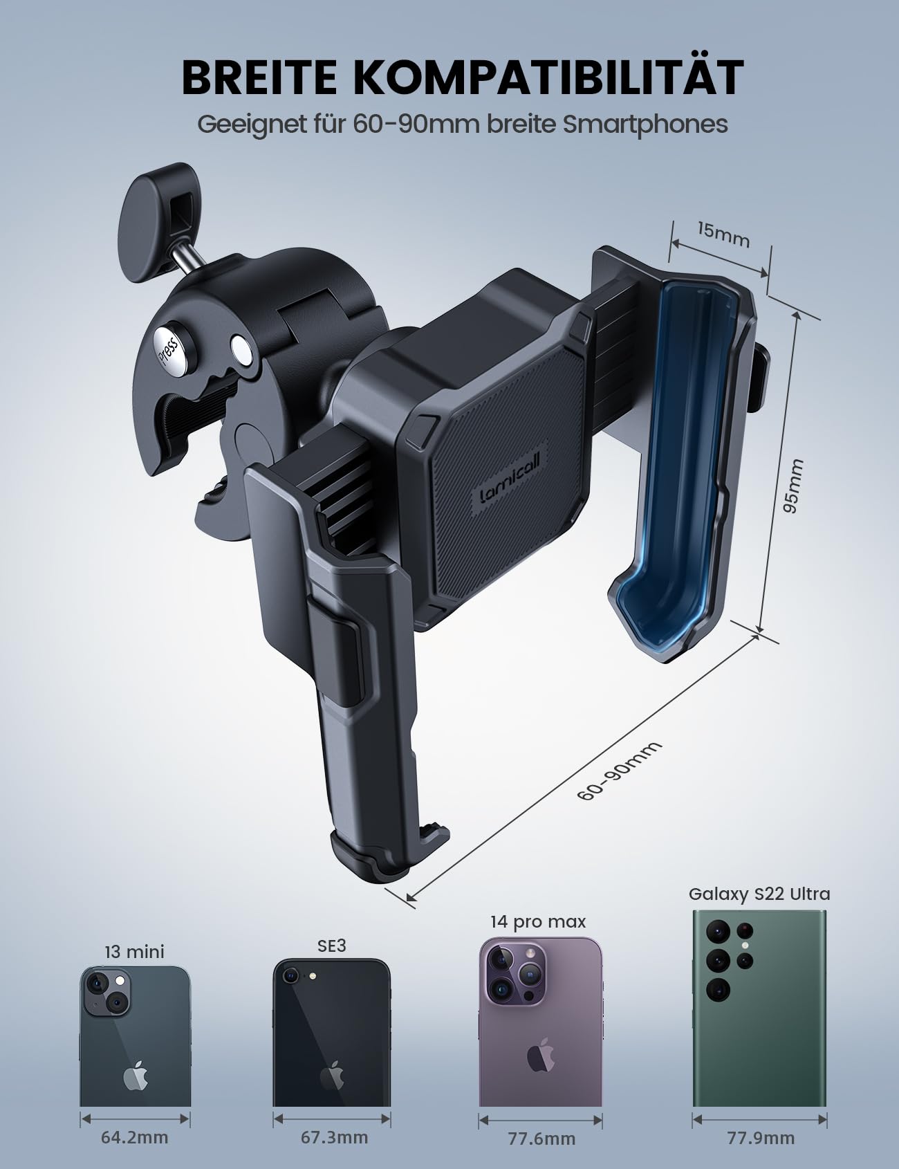 Lamicall Handyhalterung Motorrad, Handyhalter Fahrrad - 【1s Schnellspanner】 Lenker Halter für Dreharbeiten, Universal Handy Fahrradhalterung für iPhone 17 16 15 14 13 Pro Max Plus, 4-7 Zoll Smartphone
