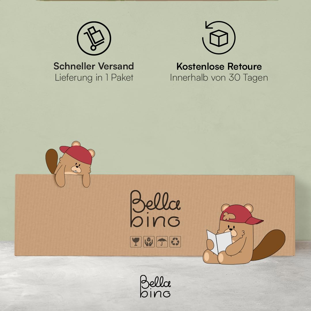 Bellabino Inny Kindersitzgruppe für 4 Kinder – Kindertisch mit 2 Bänken mit Lehne – Sitzbank Outdoor 30cm Höhe – Kinder Sitzgruppe in Natur aus Kiefernholz unbehandelt – Kinderbank für den Garten