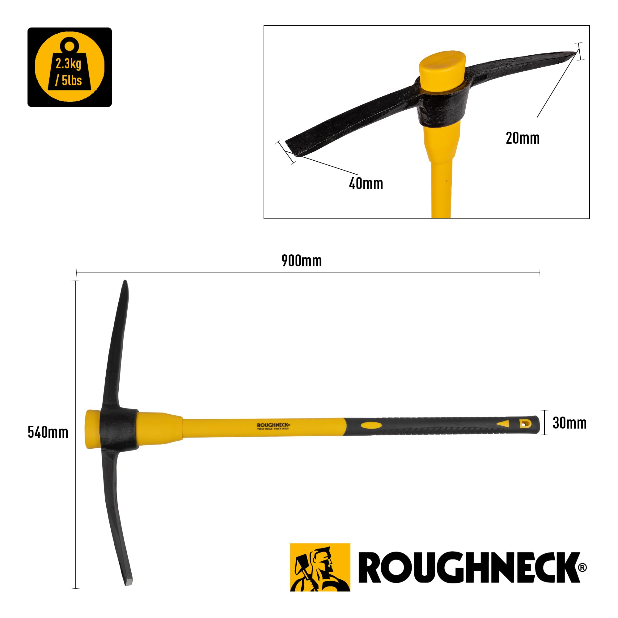 Roughneck ROU64352 Pick Axe With Fibreglass Handle 5lbs/2.27kg