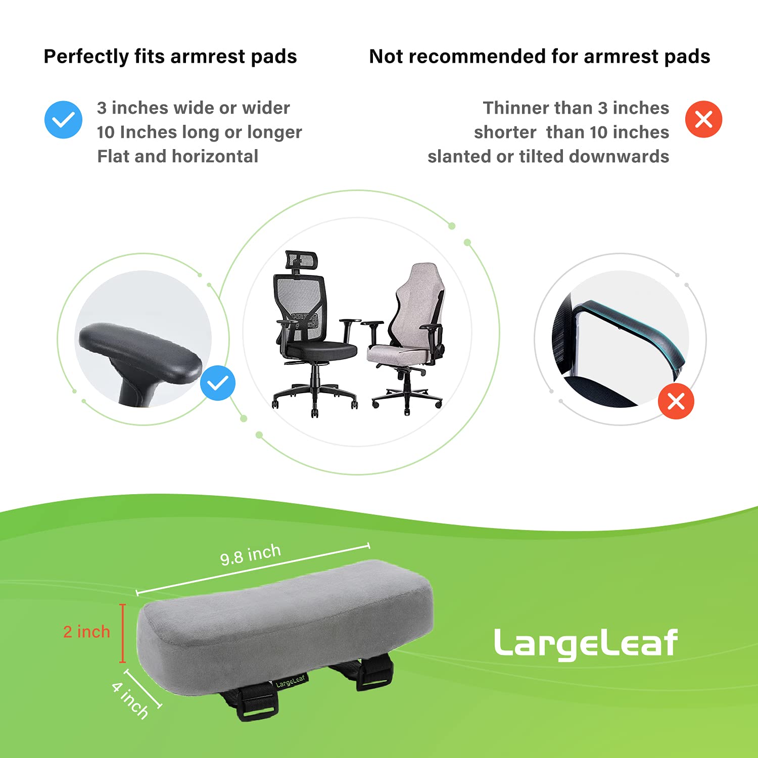 LargeLeaf Extra Dicke 5CM Stuhlarmlehne Polster Ellenbogenkissen Druckentlastung Bürostuhl Gaming Stuhl Armlehne mit Memory Foam Armlehne Polster 2 teiliges Stuhlset