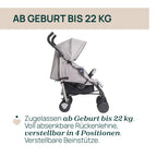 Chicco Echo Lite Kinderwagen, Buggy ab Geburt bis 22 kg, verstellbare Rückenlehne, geräumiger Sitz, Stoßstangenmanschette, Schirmbuggy, Zwillingsbremsen und schwenkbare Vorderräder, Beige