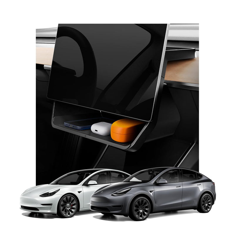 Spigen Tesla Model Y (~2024) und Model 3 (2021-2023) Aufbewahrungsbox unter dem Bildschirm Tablet Organizer Box Tablet Halterung Aufbewahrung entworfen für Tesla Model Y und 3 Zubehör