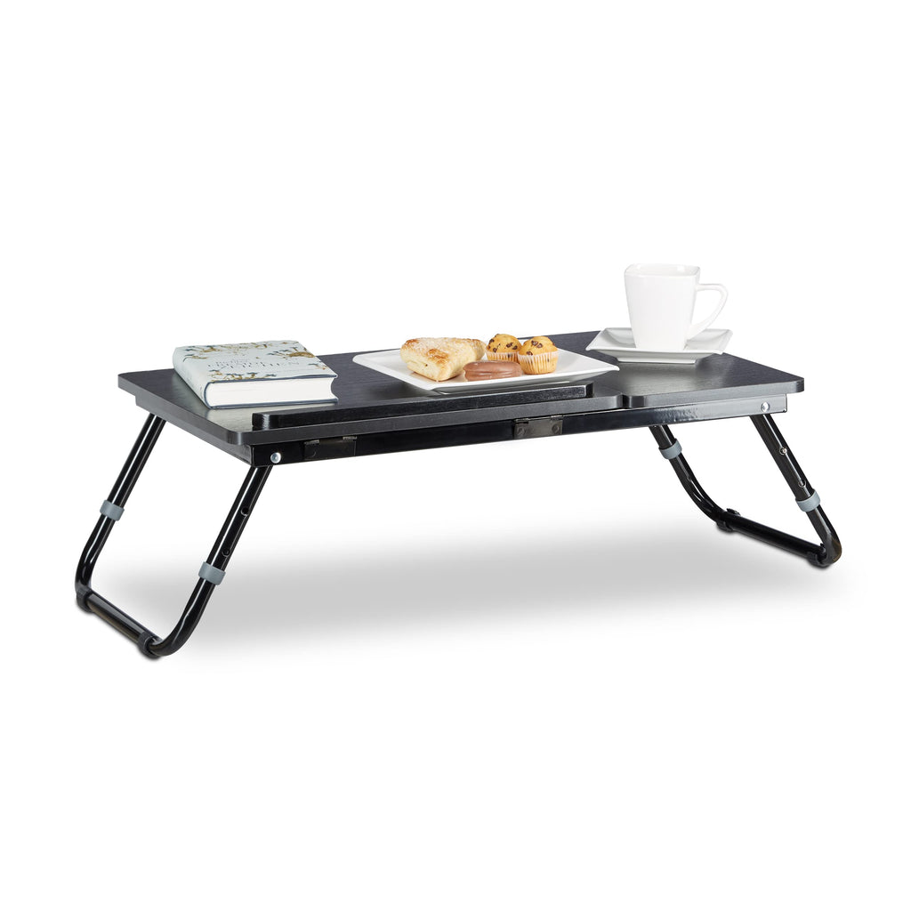 Relaxdays Laptoptisch, Lapschreibtisch, Betttisch, Betttablett, Notebooktisch, Beistelltisch, Laptop WTH 75 cm x 35 cm x 40 cm, Holz, schwarz, mit Leseklappe, höhenverstellbar, zusammenklappbar