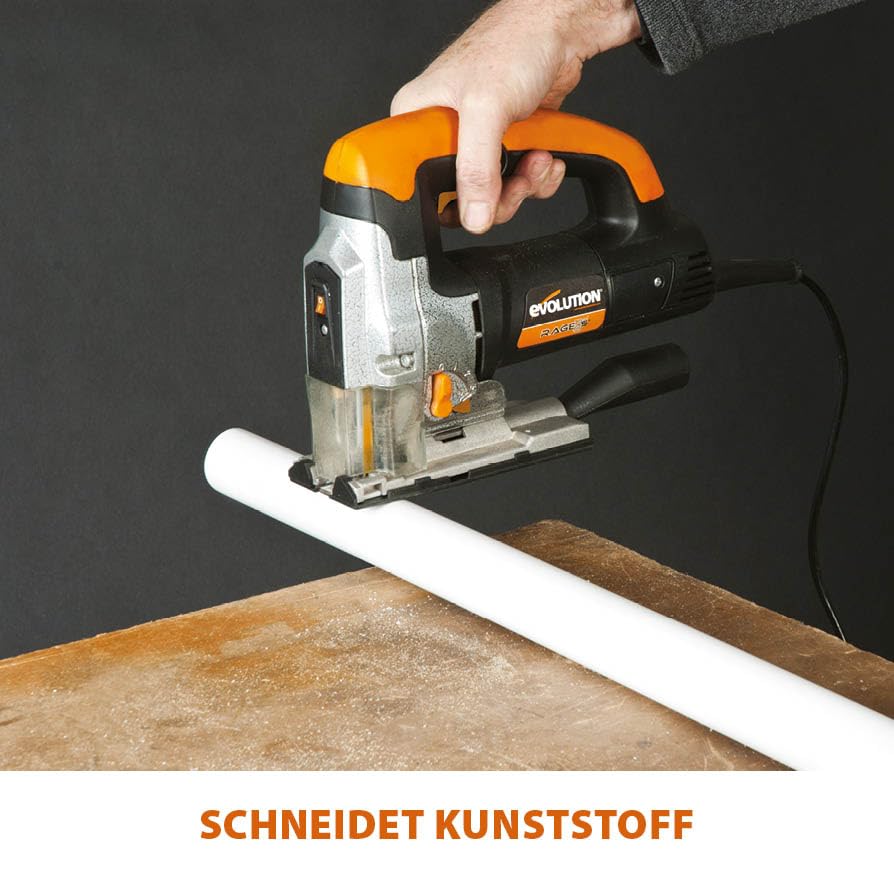 Evolution Power Tools Rage 7-S Universalstichsäge – schneidet Holz, Stahl, Kunststoff und mehr – inklusive 5 Sägeblätter, 710 W
