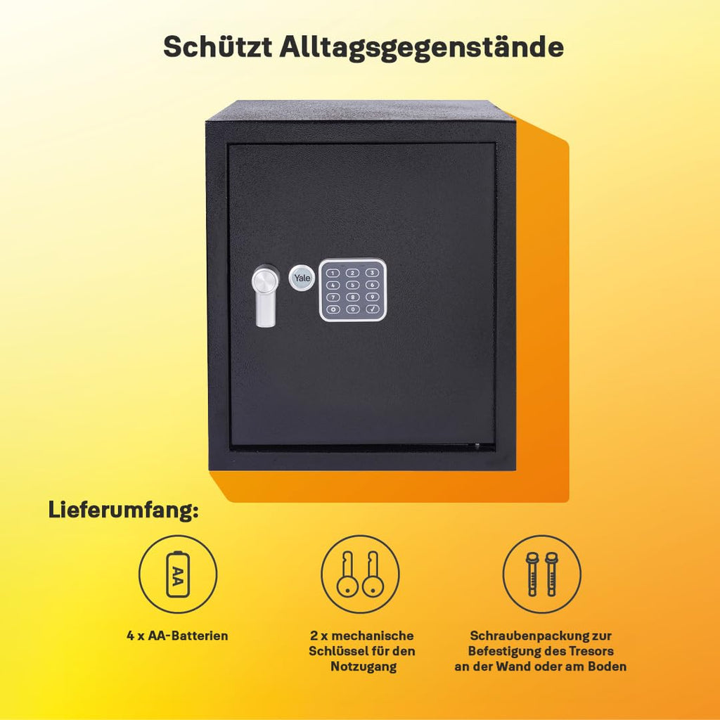 Yale Coffre-fort Électronique - Large 40L - Serrure 100 000 combinaisons, verrou électronique code 3 à 8 chiffres - dimensions 39x35x36cm YSV/390/DB2