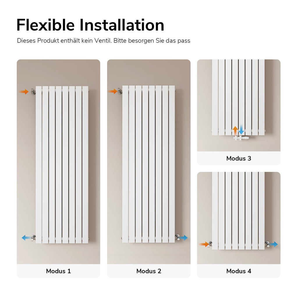 EMKE Design Heizkörper Flach, 1800x616 mm Vertikal Flachheizkörper mit Mittelanschluss, Einlagig Weiß Paneelheizkörper Wandheizkörper für Bad, Schlafzimmer & Wohnzimmer, 1118W