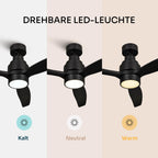 Mellerware - Deckenventilator mit Fernbedienung Brizy Bright | 45W | 6 Geschwindigkeiten | Sehr Leise | 3 Flügel 132 cm Durchmesser | Sommer-Winter-Funktion | Timer | LED | Black