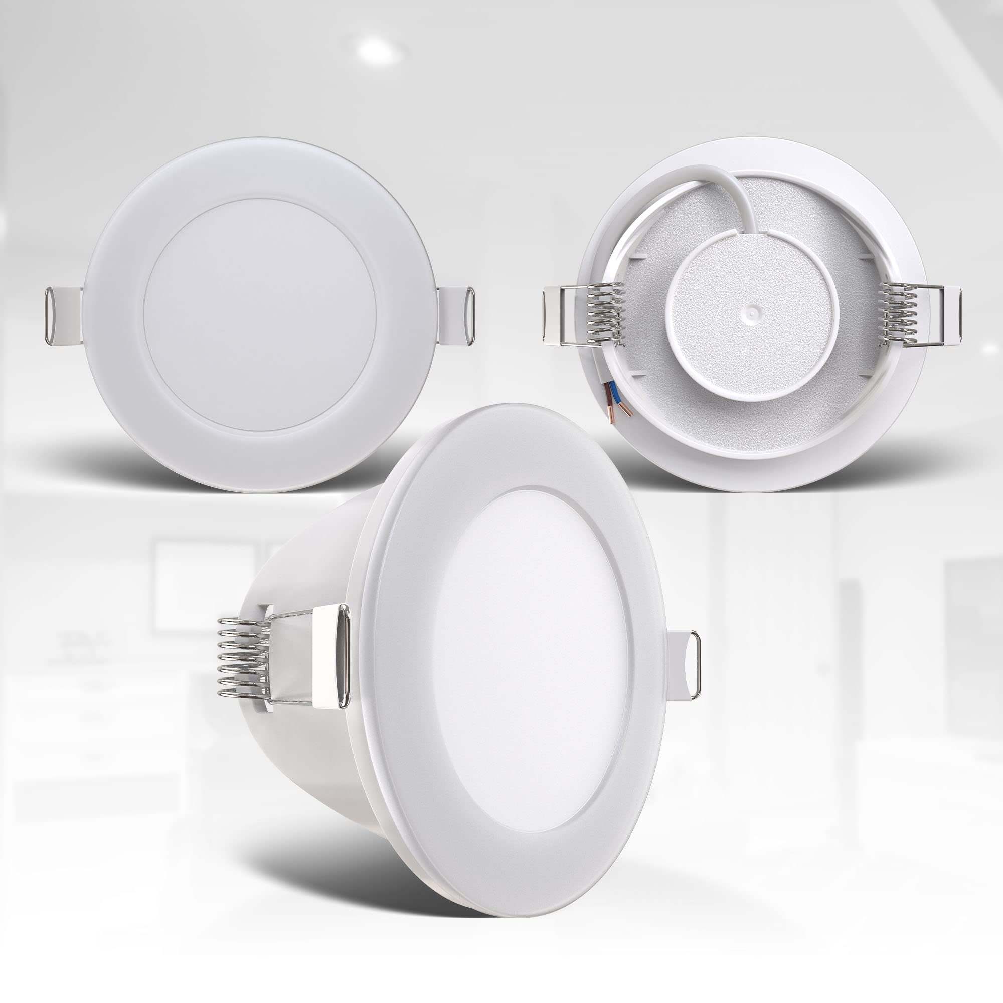 B.K.Licht - 5er Set LED Bad Einbaustrahler 230V flach, IP65, neutralweiße Lichtfarbe, Lochmass 68mm, LED Spot, Deckenspots, Spots, Einbauleuchten, Einbauspots, Badezimmer, 86x30 mm, Weiß