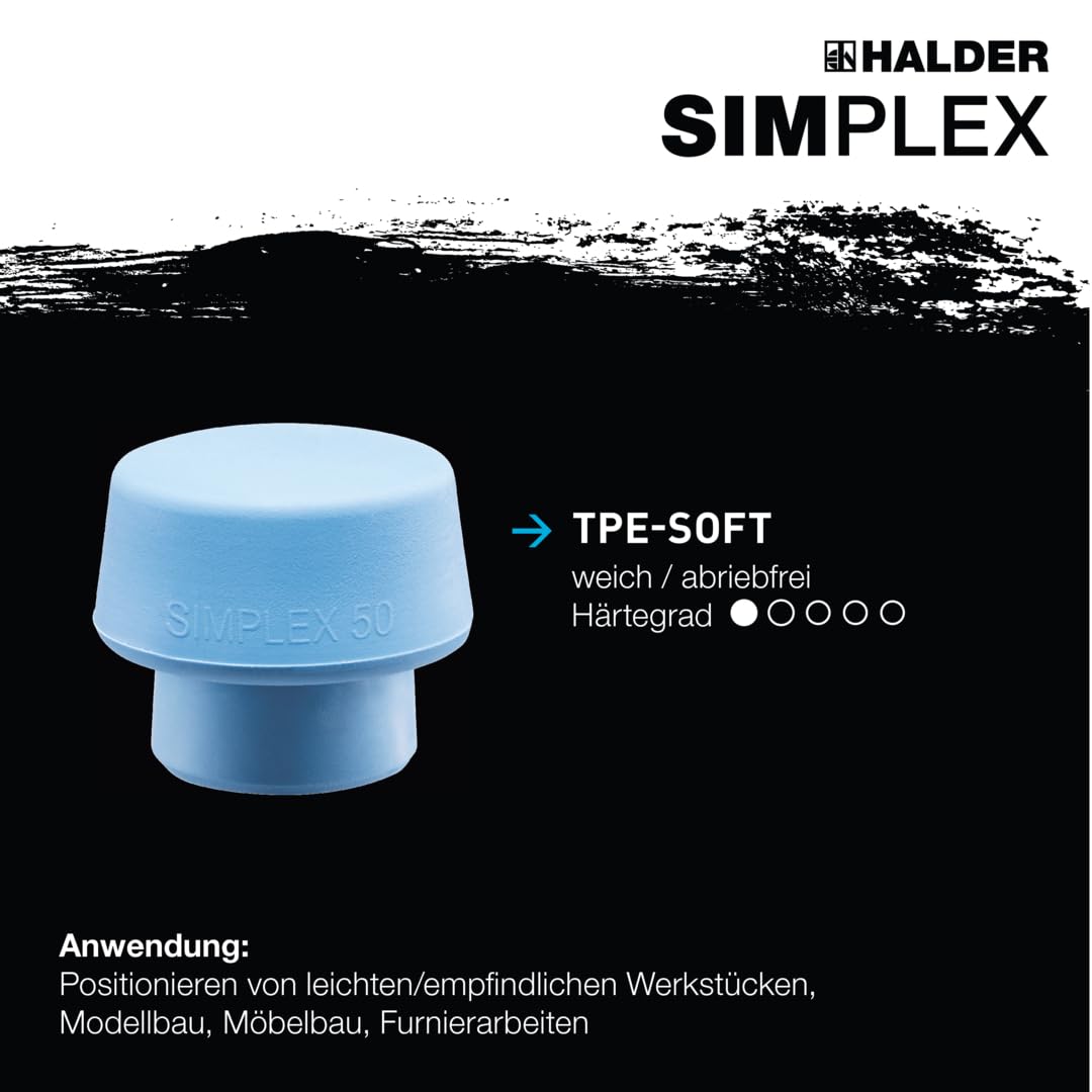 SIMPLEX-Schonhammer, TPE-soft/Superplastik; mit Tempergussgehäuse und hochwertigem Holzstiel | D=50 mm | 3017.051