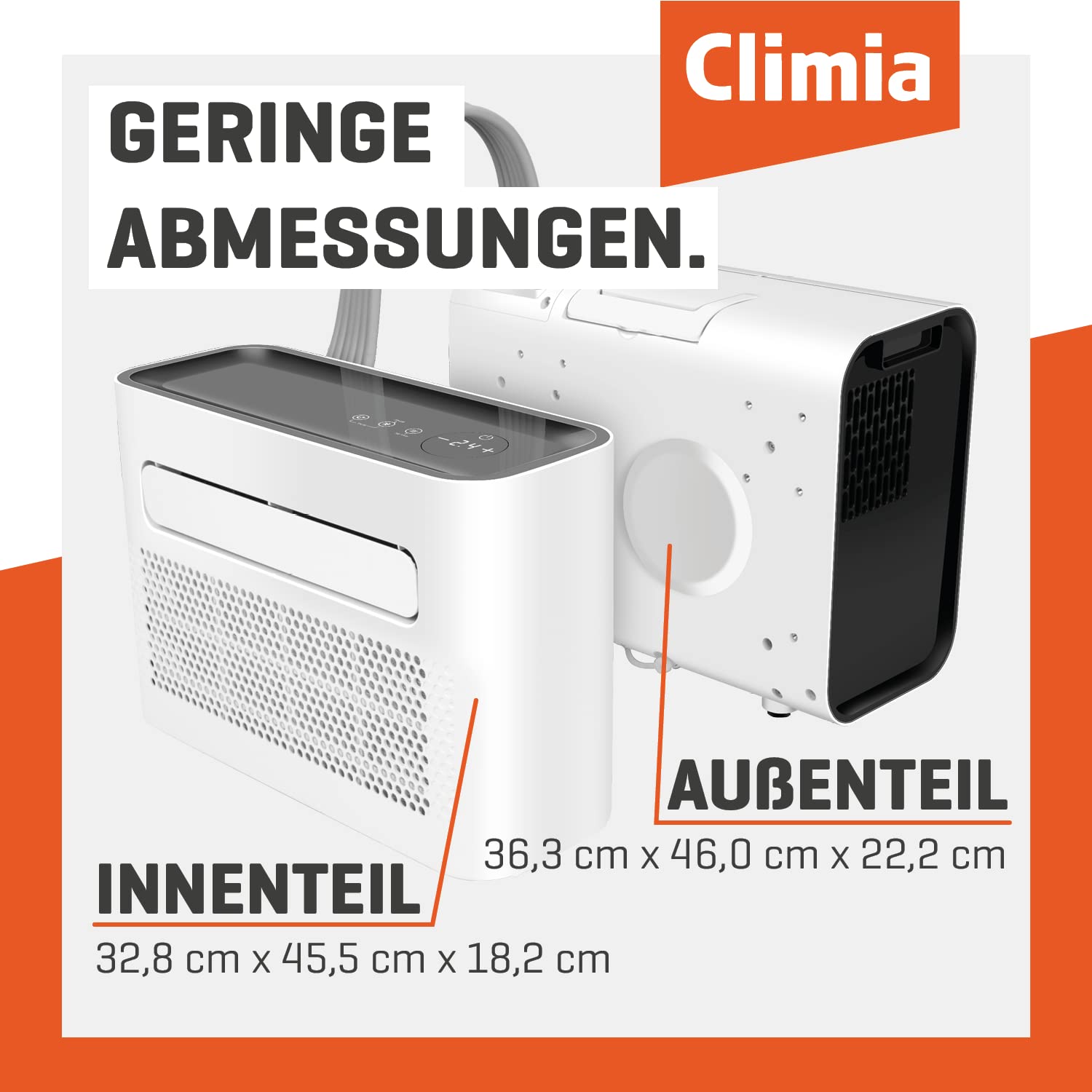 Climia CMK 1500 Note "Gut" auf Vergleich org-Klimaanlage für Wohnwagen bis 15 qm, Split Klimaanlage für Wohnmobil Camping. 5000 BTU/h, Klimagerät zum Entfeuchten, Energieeffiziensklasse A