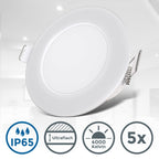B.K.Licht - 5er Set LED Bad Einbaustrahler 230V flach, IP65, neutralweiße Lichtfarbe, Lochmass 68mm, LED Spot, Deckenspots, Spots, Einbauleuchten, Einbauspots, Badezimmer, 86x30 mm, Weiß