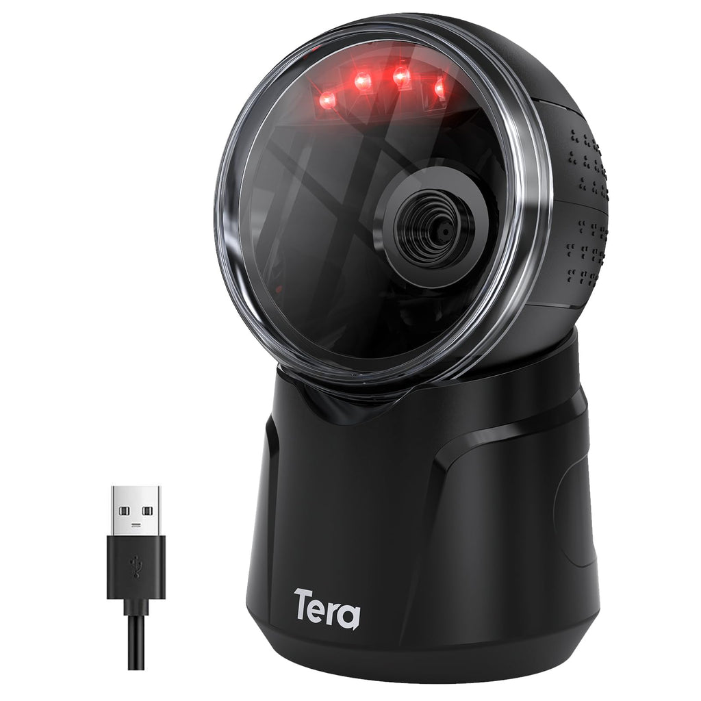 Tera Barcode-Scanner Desktop Omnidirektional: 1D 2D QR Freihändiger USB-Verdrahteter Barcodescanner Einstellbarer Scan-Kopf für POS Supermarkt Einzelhandelsgeschäft Mobile Zahlung Modell 9000