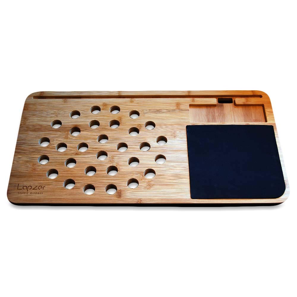mikamax - Lapzer Laptop Schreibtisch - Bambus - Luftlöcher - Betttisch - Laptoptisch - Knietablett - Schoßtablett - 59 x 31 x 2 cm