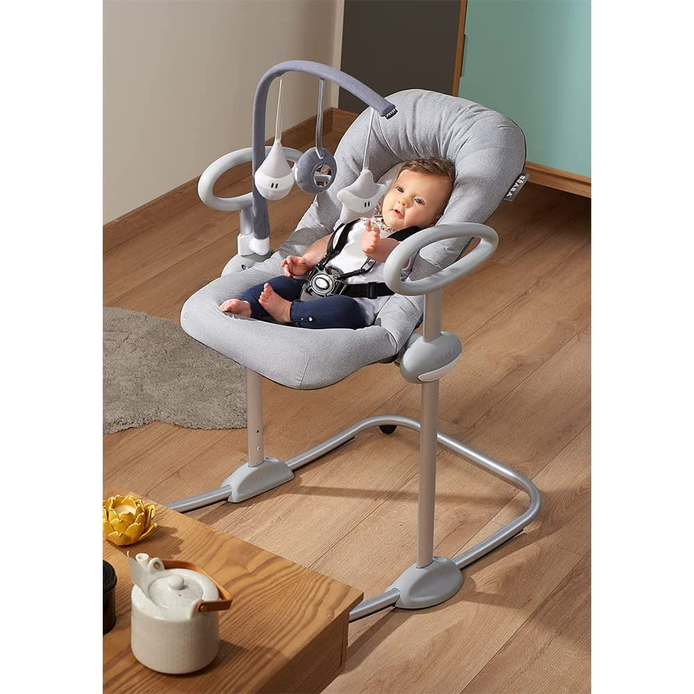 BÉABA, Spielbogen mit Babywippe Up & Down III, 3 Spielzeuge mit unterschiedlichen Funktionen, Vollständig drehbar, Entwicklungsförderung, Ergonomisch, Einfach, Praktisch, Grau