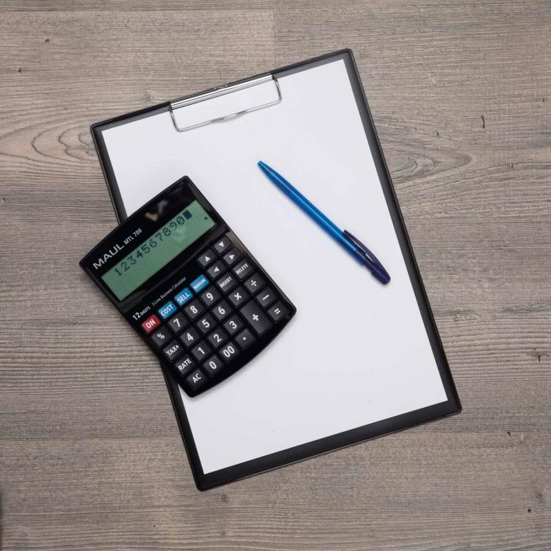 MAUL Taschenrechner MTL 700 | Kaufmännischer Tischrechner für Büro | Taschenrechner zweizeilig mit 12-Stellen Display | inkl. Steuerrechnung und Korrekturfunktion | Solar/Batterie | Schwarz
