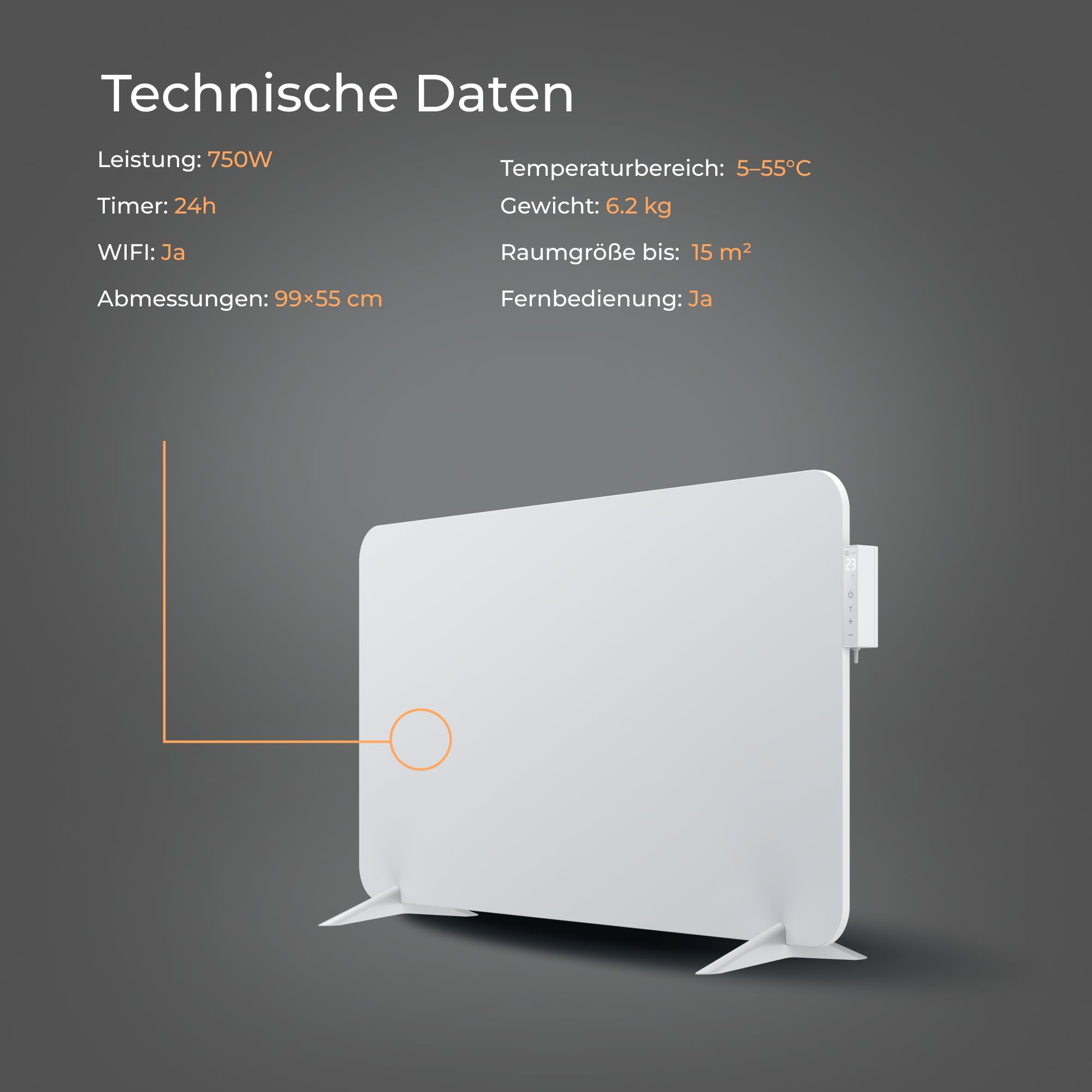 BR Bringer Infrarotheizung 750 Watt mit Smart Thermostat, WIFI & App - für Wandmontage oder als Standgerät für kleinere Räume bis 15m² - sehr Energiesparend - Deutsche Qualitätsmarke (weiß)