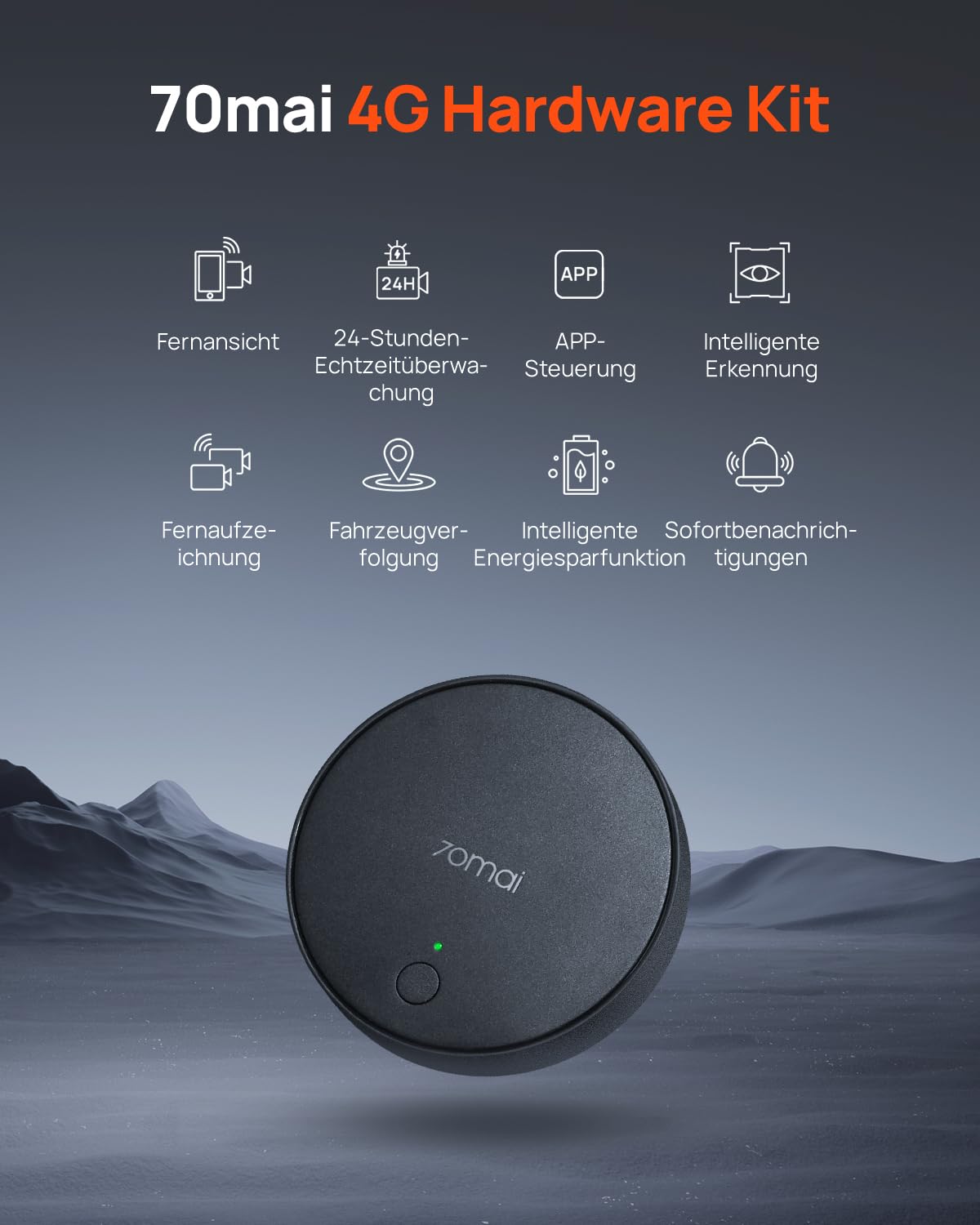 70mai 4G Hardwire Kit UP04 für Dash Cam 4K Omni, T800, A510, A810, 24 Stunden Smart Park Überwachung, Echtzeitig Überwachung, Sofortige App Warnung, GPS-Auto-Ortungsgerät