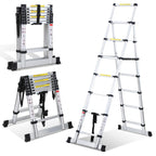 Lospitch 2M+2.3M Teleskopleiter Klappleiter, Rutschfester Aluleiter Mehrzweckleiter Ausziehbare Leiter, A-Rahmen 6+7 Sprossen Aluminiumleiter, 150 kg Tragfähigkeit