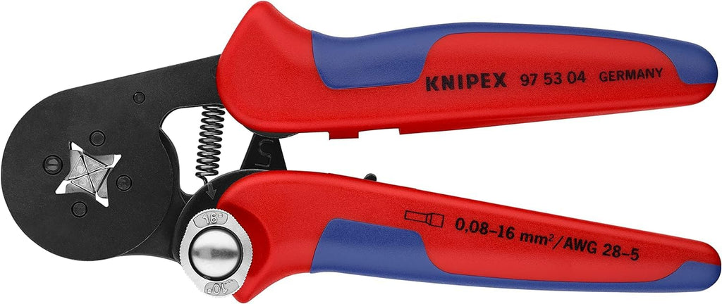 KNIPEX Selbsteinstellende Crimpzange für Aderendhülsen, 0,08-16 mm², Vierkant-Pressung, Aderendhülsenzange, Presszange, 97 53 04