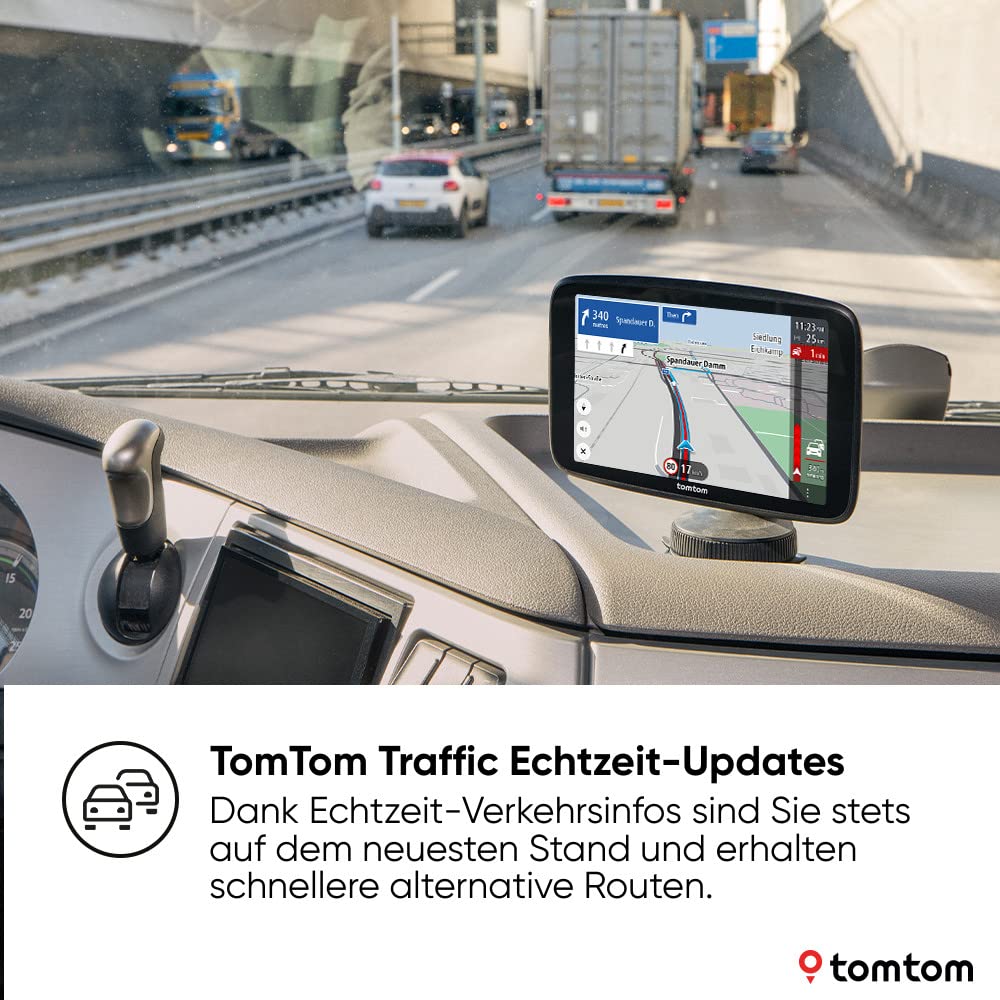 TomTom LKW-Navi GO Expert Plus (6 Zoll-Display, Routenführung und POIs für große Fahrzeuge, TomTom Traffic inklusive, Weltkarten, Echtzeitwarnungen zu Beschränkungen, USB-C)