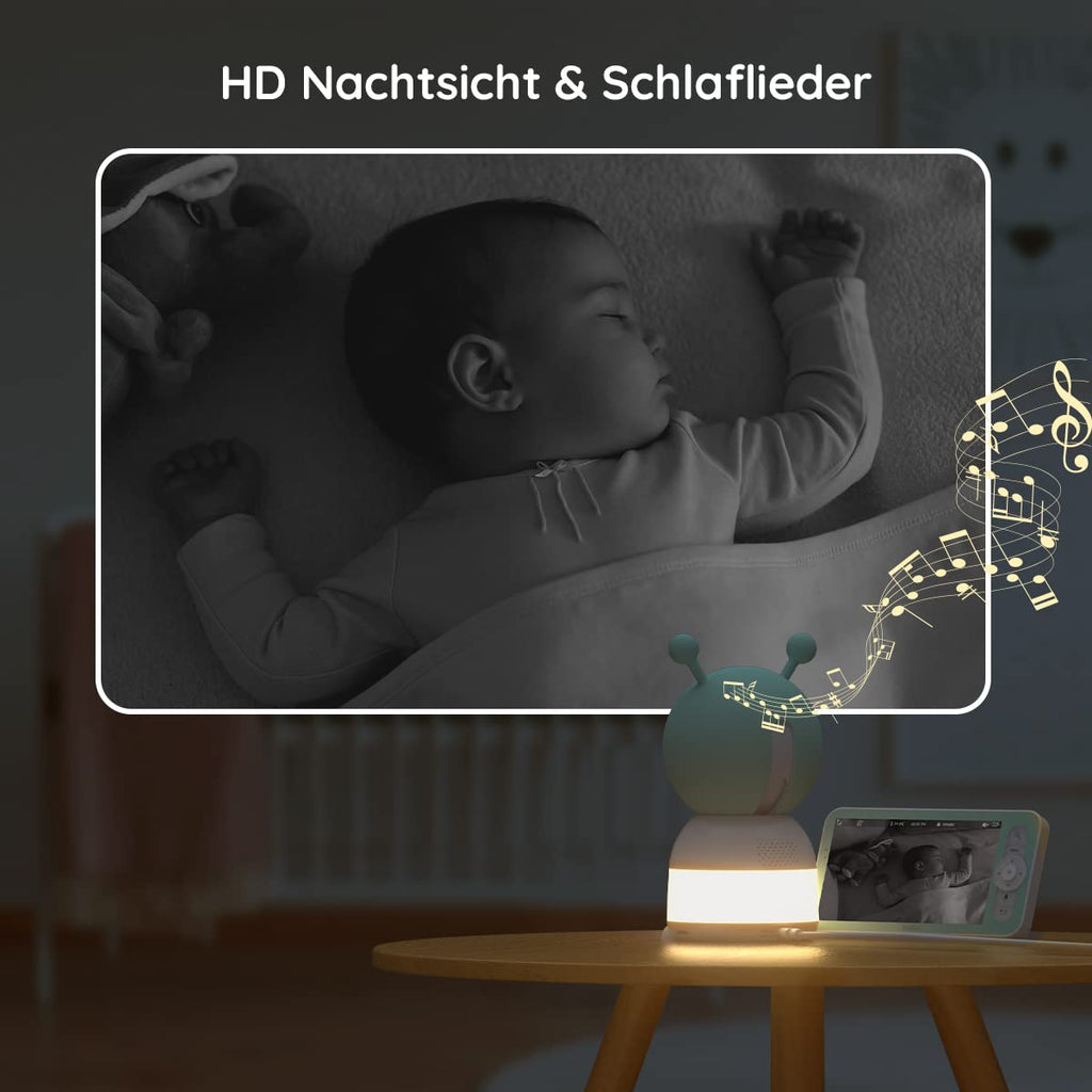 BOIFUN Babyphone mit 2 Kamera App, 2K QHD Bild, 355° Schwenken-60° Neige, 4×Zoom, Automatische Verfolgung, Weinen/Bewegungs/Geräuscherkennung, Temperatur und Feuchtigkeitsmessung