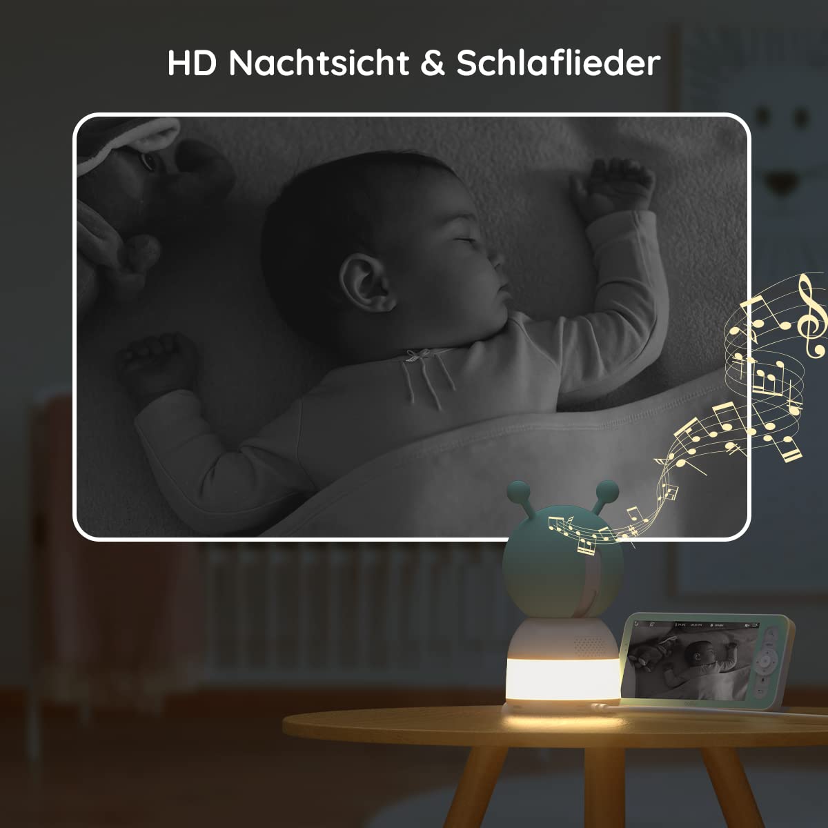 BOIFUN Babyphone mit 2 Kamera App, 2K QHD Bild, 355° Schwenken-60° Neige, 4×Zoom, Automatische Verfolgung, Weinen/Bewegungs/Geräuscherkennung, Temperatur und Feuchtigkeitsmessung