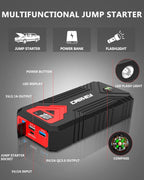CARHEV Starthilfe Powerbank für pkw, 4000A Auto Starthilfe Powerbank (Bis Zu 8,0L Benzin Oder 8,0L Diesel), 12V Jump Starter Powerbank mit USB Schnellladung und LED Taschenlampe