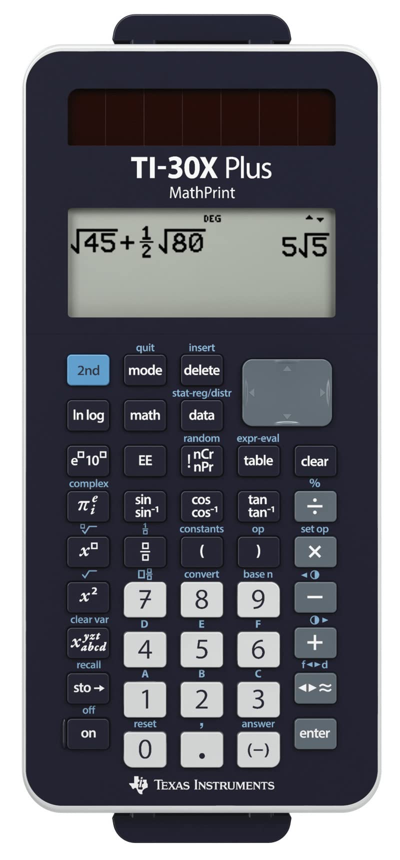 TEXAS INSTRUMENTS TI-30X Plus MathPrint Wissenschaftlicher Schulrechner (für SEK I und II, 4-zeilig, Solar- und Batteriebetrieb) Dunkelblau