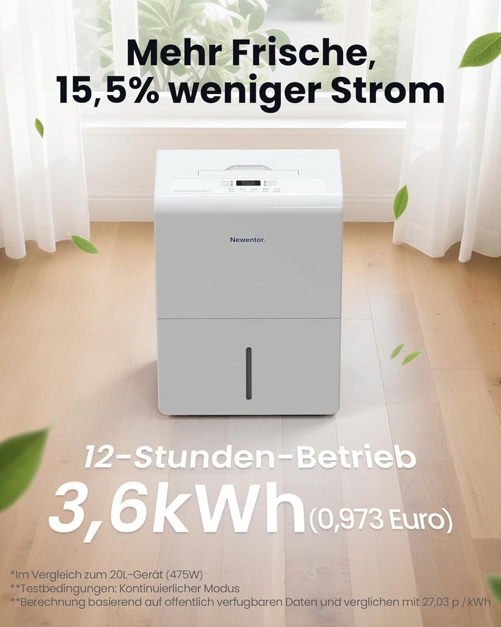 Newentor Luftentfeuchter elektrisch 25L, Entfeuchter elektrisch keller, Raumentfeuchter elektrisch, Dehumidifiers for home für 215m³/80m², mit Timer, Filter, Ablaufschlauch, 10 J. Gar.