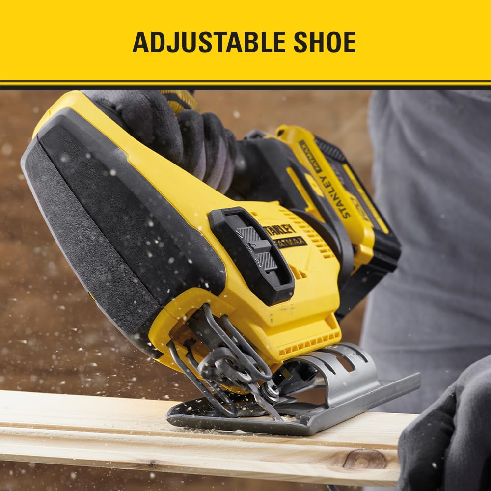 Stanley FatMax 18V Akku-Pendelhub-Stichsäge SFMCS600B (zwei Pendelhubstufen, variable Hubzahl, werkzeuglose Blattaufnahme, Gebläse, inkl. Holz-Sägeblatt, Lieferung ohne Akku und Ladegerät)