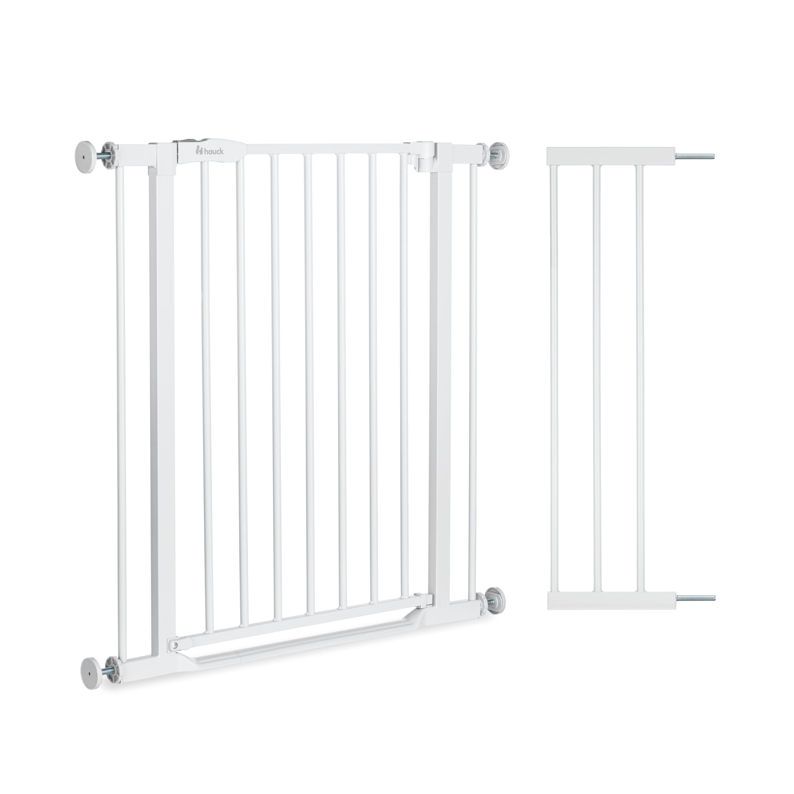 hauck Clear Step 2 + 21 cm Verlängerung, Weiß - Kinderschutzgitter Hundegitter, Verstellbare Breite 96-101 cm, 77 cm Hoch, Flacher Einstieg, Einhand Öffnung, ohne Bohren, für Innen