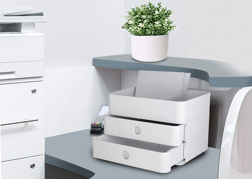 HAN Schubladenbox Allison SMART-BOX plus mit 2 Schubladen, Trennwand sowie Utensilienbox, inkl. Kabelführung, stapelbar, Büro, Schreibtisch, Küche, möbelschonende Gummifüße, 1100-12, hochglänzend weiß