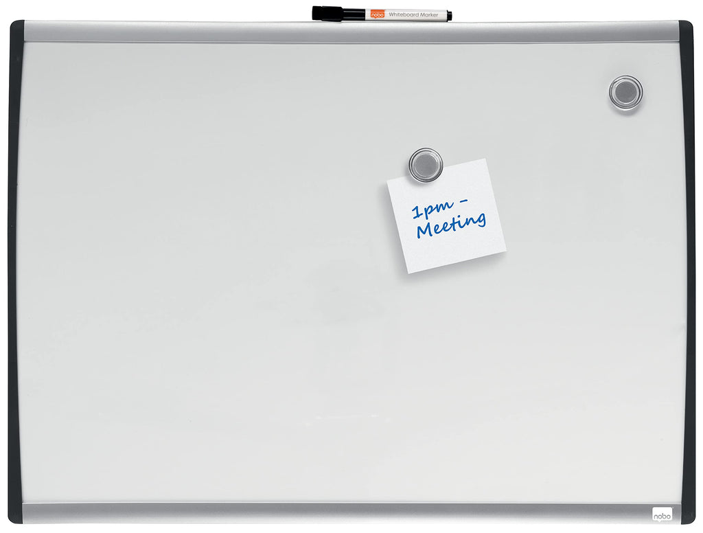 Nobo Kleines Magnetisches Whiteboard mit Gewölbtem Rahmen, Wandmontage, Inkl. Whiteboard-Marker, Magneten & Schaumstoff-Klebepads, Zuhause/Büro, 585 x 430 mm, 1903783